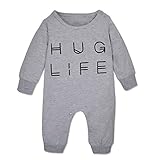 Minilove Baby Boys Girls Hug Life文字プリント長袖Playsuit カラー: グレイ