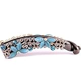 【爱莉セレクトショップ】髪が多い人向け ラインストーン付き大き目バナナクリップ 髪留め しっかりホールド レディース (ブルー2#)