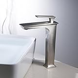 Wovier Brushed Nickel Waterfall Bathroom Sink Faucet,Single Handle Single Hole Vessel Lavatory Fauce