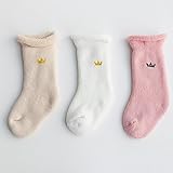 Ajusen ソックス 厚手 赤ちゃん キッズ 子供 靴下 コットン 綿 暖かい 秋冬 3足セット (M: 1-3歳, カラー4)