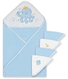 Spasilk 100% Cotton Hooded Terry Bath Towel with 4 Washcloths, Octopus Blue by Spasilk [並行輸入品]