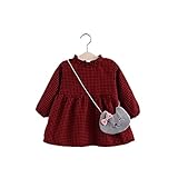 ベビー服 女の子ワンピース 子供服 Pojour 可愛いチェック柄スカート 猫バッグ付き スカート 裏毛 長袖ドレス オシャレ 秋 綿 通園 発表会 旅行 記念日 プレゼント