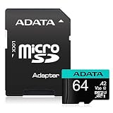 ADATA 64GB Premier Pro microSDXC/SDHC UHS-I アダプター付きメモリーカード - C10, U3, V30, 4K, A2, Micro SD - AUSDX64GUI3V30SA2-RA1 64GB AUSDX64GUI3V30SA2-RA1