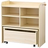 ottostyle.jp ランドセルラック 学用品収納 デスク付きタイプ ワイド 【ナチュラル】 幅106cm カスタマイズできる仕切り＆ワゴン付き 本棚 教科書収納 机 子供収納