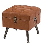 【座る＆片付くオシャレスツール】 収納できるスツールチェア ボックススツール 古風な旅行かばんのようなデザイン オットマンとしても使える シャビ―加工 PUレザー (ブラウン色)