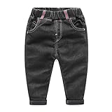LittleSpring秋 冬 ベビー パンツ 裏起毛 スウェット デニムパンツ キッズ 男の子 防寒 保温 ロングパンツ 無地 ズボン 子供服 ジュニア 黒 ブラック 140