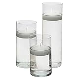 Glass Cylinder Vases - SET OF 3 - Including 3 FLOATING DISC CANDLES Decorative Centerpieces For Home
