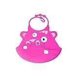 ALEKO sbb03pn汚れ防止防水シリコンフロントポケットよだれかけFun Cartoon Face Feeding Bib、ピンク