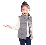 REILI　ガールズ　ダウンベスト　中綿　子供　女の子　キッズ　ベスト　無地　シンプル　スタンドカラー　防寒　子供服　秋冬　春　110/120/130/140/150　通園　通学 (グレー, 110)