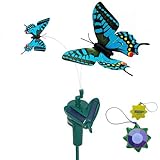HQRP庭のための日またはAAバッテリーを搭載ツインソーラー蝶フライングなびく青いアゲハ花植物+ HQRP UVメーター