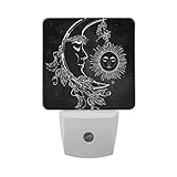 AlazaレトロCrescent Moon Sun Feather LED Night Light Dusk to Dawnセンサープラグin Night Home Decorデスクランプfor Ad