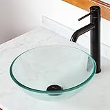 Eliteバスルーム14 "クリアガラス容器シンク& Oil Rubbed Bronzeシングルレバー仕上げ蛇口コンボ