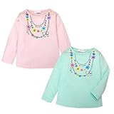 (グリーン/95cm)ベビー服 女の子 Tシャツ 長袖 花 リボン ネックレス風プリント 女児 ベビー