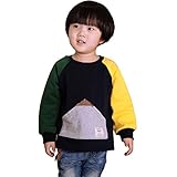 キッズ スモック 保育園 子供 お食事エプロン 長袖 コットン 切り替え 通園グッズ 男の子 (110(身長100-110cm), ネイビー)