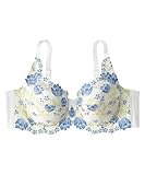 [ニッセン] ブラジャー 脇高フルカップブラジャー（チューリップ柄）（日本製レース）（トリンプ）（n、FULLRE） ホワイト×ブルー D95