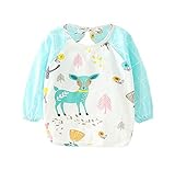 綿の子供防水長袖スモックエプロンよだれかけ1枚 (D)、2歳から3歳