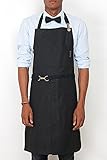 (Coated Panther Black) - Under NY Sky No-Tie Apron - Coated Panther Black Denim - Black Leather - Sp