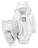 カーターズ Carter's 正規品 長袖,パイル生地 パーカー＆パンツ&半袖ボディスーツ の3点セット (6ヶ月（70cm）, ホワイト)