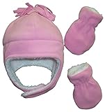 N 'iceキャップLittle Girls andベビーソフトシェルパ裏地マイクロフリースパイロット帽子とミトンセット US サイズ: 3S カラー: ピンク