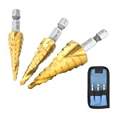 Sollar ステップドリル 六角軸 らせん状 もっと鋭い チタンコーティング スパイラル hss钢 ドリル 螺旋 六角轴スパイラル 3本セット 4-20mm 9段 4-12mm 9段 3-12mm 10段