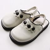 【韓国子供服】花付 合皮サボ サンダル スリッポン(ホワイト)／14cm/15cm/16cm/17cm (14cm)