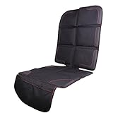 チャイルドシートマット カーシートカバー ベビーカーシートプロテクター 車保護シートカバー厚め MOTOUE ジュニアシート クッション 滑り止め メッシュのコンビポケット付き (ブラック)