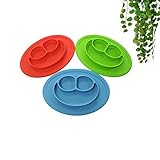 Kuke 三つ（レッド+グーリン+ブルー）防水シリコン　吸盤付き　強い吸着力　かわいいカー形プレート　遊び食べ 離乳食 ベビー食器　ランチ皿　お食事マット　赤ちゃんミニマット　子供食器　ベビー用品