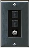 RiteAV – ( 1ギャングDecorative ) 2 HDMIブラックCoaxブラック壁プレートステンレス挿入(ブラック)