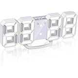 Jコートン LEDデジタル時計 3Dデザイン アラーム機能付き 置き時計 壁掛け時計 明るさ調整 日本語取扱説明書付き デジタル時計 (ホワイト)