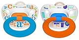 NUK Baby Talk Puller Pacifier, 0-6 Months, Blue/Orange by NUK