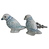 IndianShelfハンドメイドのセット2パープルフェザーセラミックドアノブ引き出しハンドルドレッサーPulls 20 Knobs 2.25" ブルー BK-22-1-20