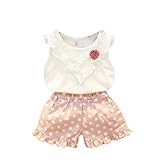 Ochine 女の子　ノースリーブTシャツ+水玉柄ショートパンツ　セットアップ 子供洋服　誕生日　入学式　子供の日　三五七　遊園地　演奏会に (PL、3-4歳)