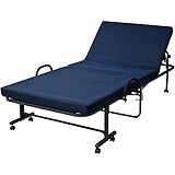 山善(YAMAZEN) 折りたたみベッド 宮付き シングル 高反発 14段階リクライニング ネイビー 幅103×奥行211×高さ55.5cm