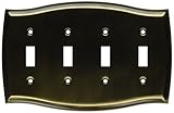 Baldwin 4782050 Quadruple Toggle Colonialスイッチプレート、アンティーク真鍮