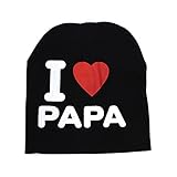 Wispun 可愛い ニット帽 ベビー I LOVE MAMA PAPA おしゃれ 春 秋 冬 黒 白 グレー (アイラブパパ　黒)