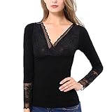 [WSLCN] インナーウェア トップス ヒートテック レディース ストレッチ セクシー Vネック 長袖 レース フリーサイズ 通気 無地 エレガント おしゃれ 防寒インナー Tシャツ