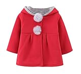 C-Weiwei コート ベビー キッズ 女児 ベビー服 上着 もこもこ コートアウター ショート丈 赤ちゃん 厚 うさ耳フード付き ポンポン付き 女の子 防寒服 (100#, Aレッド)