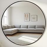 Genjitsu 鏡 壁掛けミラー 丸鏡 壁掛け鏡 洗面台 鏡 壁 洗面鏡 浴室 玄関 洗面所 鏡 化粧鏡 かがみ 円形 鏡 壁掛け 丸(ブラック,直径30cm)