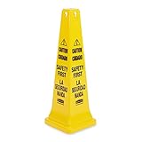 Rubbermaid FG627687 Safety Cone with Multi-Lingual Caution and Safety First Imprint, Yellow, 12.25 L