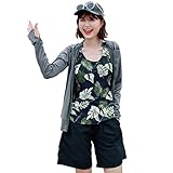 [Teddy] 水着 レディース 体型カバー タンキニ 長袖ラッシュガード ブラトップ ショーツ ショートパンツ 4点セット hys2327