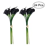 Vosarea 24個ミニ人工カラユリブライダル結婚式の偽の花パーティー装飾ブーケPUリアルタッチフラワー（ブラック）