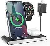 3in1ワイヤレス充電器 折り畳み式 マルチ充電スタンド 急速充電15W/10W/7.5W/5W USB TypeC端子 3デバイス同時充電