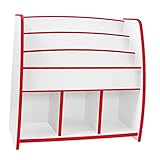 【キッズ収納】収納付き こども用 絵本棚 EVAやわらか素材使用 安全設計 完成品 日本製 マガジンラック (ワイド, レッド)