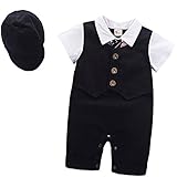 (ラボーグ)La Vogue ベビー ロンパース 子供服 フォーマル スーツ 半袖 カバーオール 帽子 2点セット 洋装 赤ちゃん 新生児 男の子 結婚式 お宮参り ブラック 95