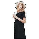 Happy Venture マタニティ ワンピース 半袖 マキシ 夏 産前産後 ママ モダール ゆったり ブラック グレー (XL, ブラック)