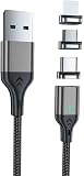 マグネット 充電ケーブル 3in1 急速充電 高速データ転送 じゅうでんケーブル USB C Type-C Micro USB タイプc 充電器 充電コード 磁石 磁気 コネクタ スマホ (1M)