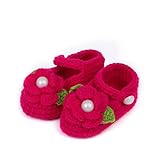 (ダンティヤ)Dantiya  ベビー　キッズ　新生児　秋冬　シューズ　靴　ニットシューズ　花 (バラ色)