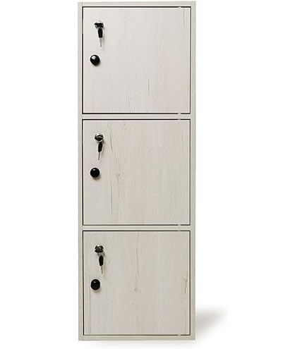 Amazon｜鍵付きボックス/扉付き収納ラック 〔3段 ホワイト〕 高さ87cm