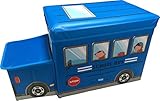 スクールバス型おもちゃ収納ＢＯＸ【ブルー】/トイボックス/おもちゃ/玩具/小物入れ/乗り物/座れる/折りたたみ