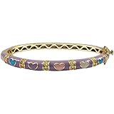 Ivy and Max Gold Finish Lavender Enamel Multi Hearts Girls Bangle Bracelet